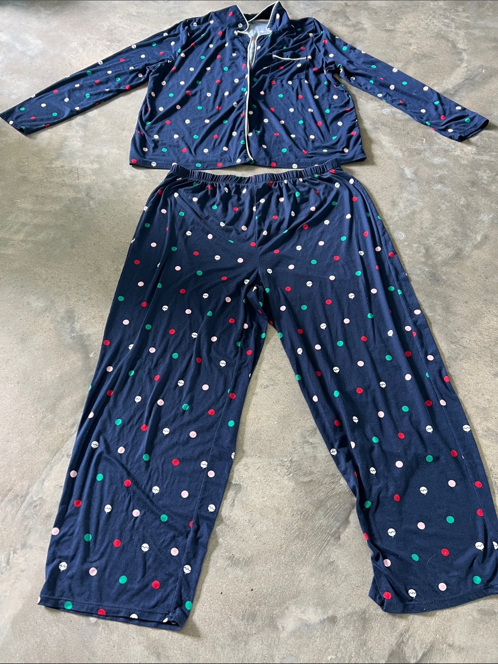 Kim Rogers Navy Pajama Set with Multicolor Polka Dots